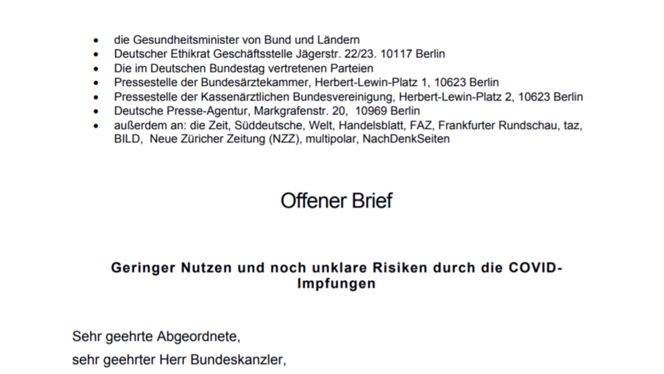 Offener Brief von 390 Ärzten: „Geringer Nutzen und noch unklare Risiken