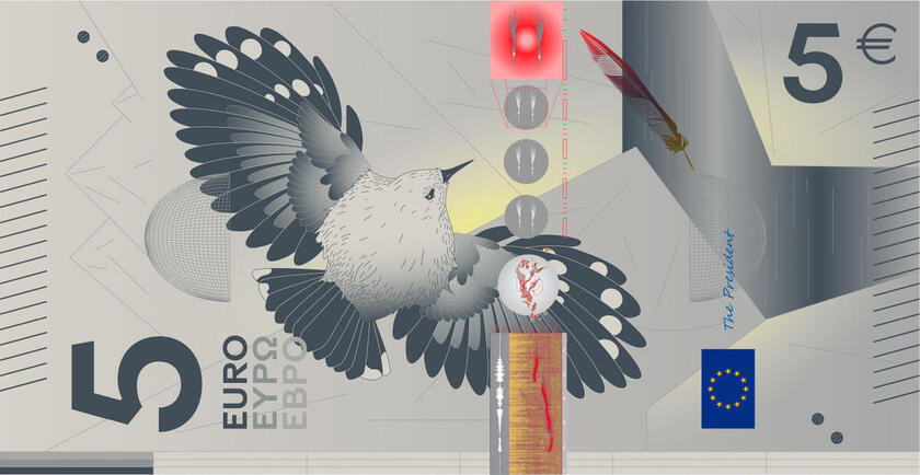 This image is part of design proposal D, created by Rudy Guedj and François Girard-Meunier, and has been shortlisted by the ECB as a potential design for the third euro banknote series. An independent jury selected it as part of a design contest run by th
